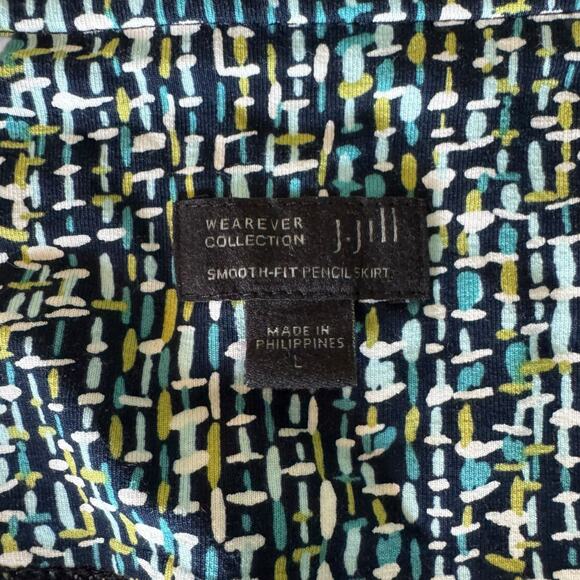 J. Jill Wearever Smooth-Fit Pencil Skirt L Multi Abstract Print Stretch - Picture 3 of 7